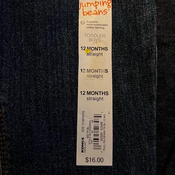 Two pair of pants (jeans and sweatpants); NWT; both size 12 months - Picture 2 of 3